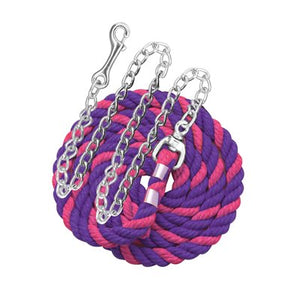 Perri's six foot 6' Cotton Lead with 30" Nickel Plated Chain Pink and Purple
