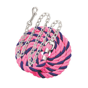 Perri's six foot 6' Cotton Lead with 30" Nickel Plated Chain Pink and Royal