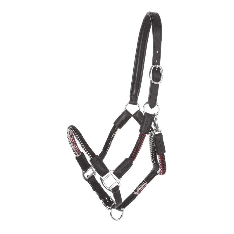 Kalvakade Rope and Leather Halter Burgundy with Black and Black Leather