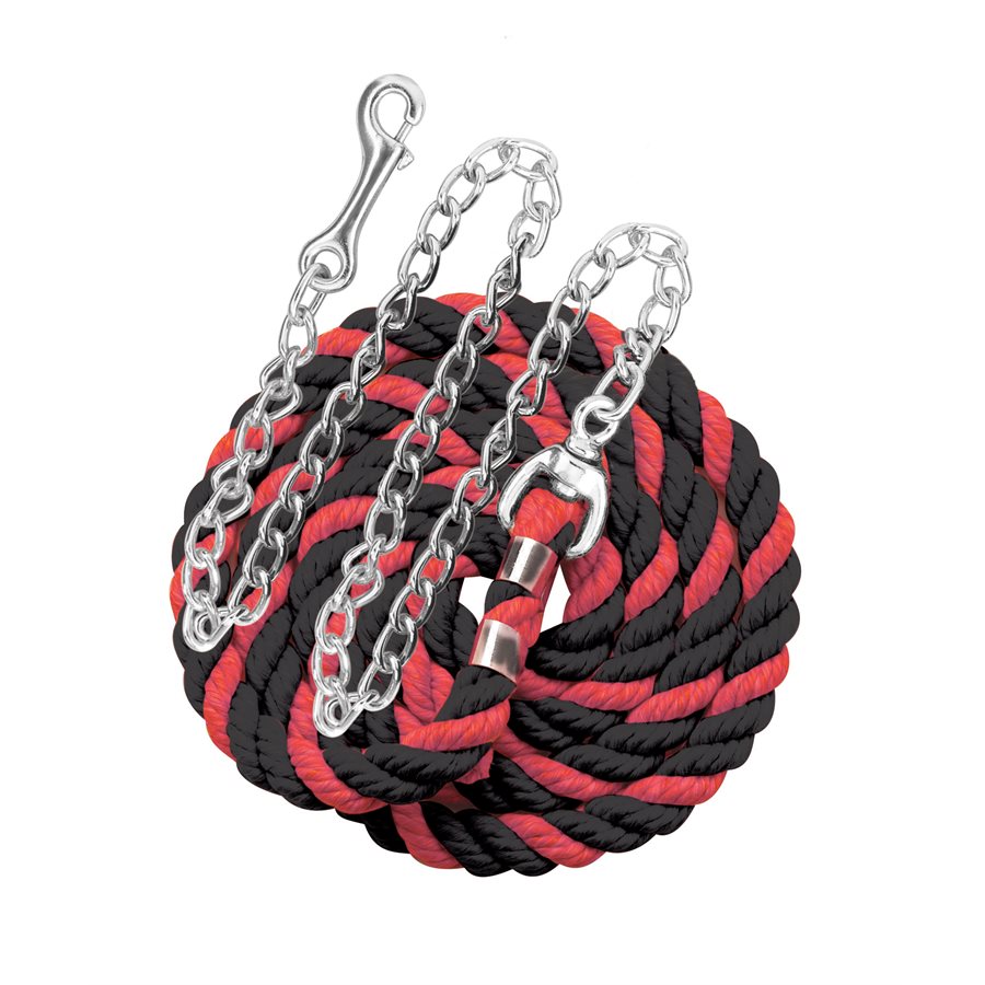 Perri's six foot 6' Cotton Lead with 30" Nickel Plated Chain Red and Black