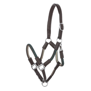 Kalvakade Rope and Leather Halter Green with Cream Creme and Brown with Brown Leather 