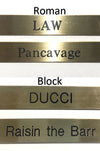 Horsefare Products Engraved Brass Plate Font Styles Roman Block