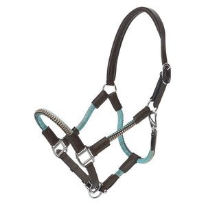 Kalvakade Rope and Leather Halter Turquoise with Beige and Brown Leather